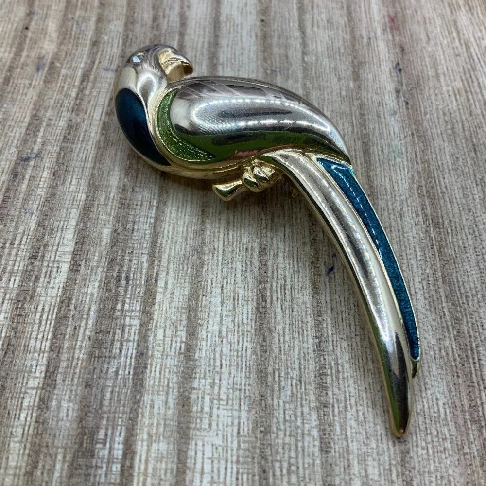Liz Claiborne Enamel Gold Tone Parrot Brooch